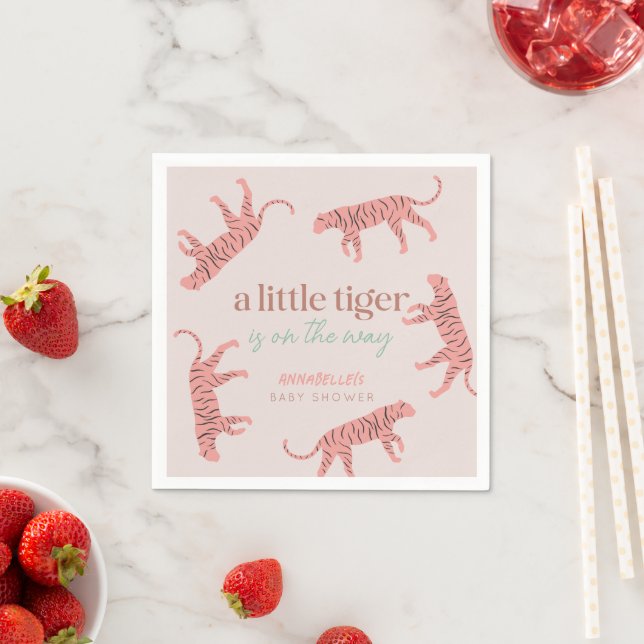 Serviette En Papier Petit Tigre moderne Baby shower fille rose (En situation)