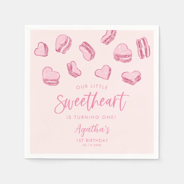 Serviette En Papier Petite amoureuse Coeurs roses fête d'anniversaire (Devant)