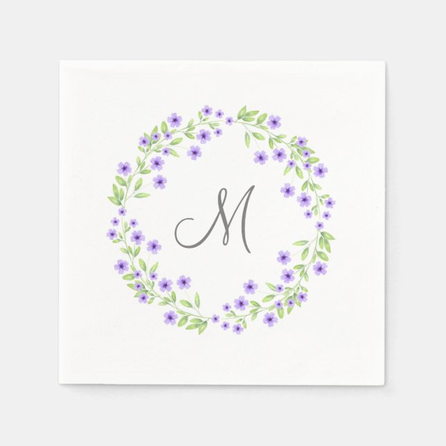 Serviette En Papier Petite aquarelle violette fleurit couronne (Devant)