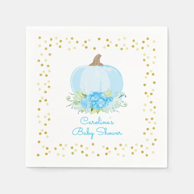 Serviette En Papier Petite Baby shower Citrouille Aquarelle Bleu Or (Devant)