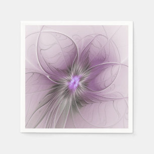 Serviette En Papier Petite Beauté Moderne Gris Mauve Art Fractal Fleur