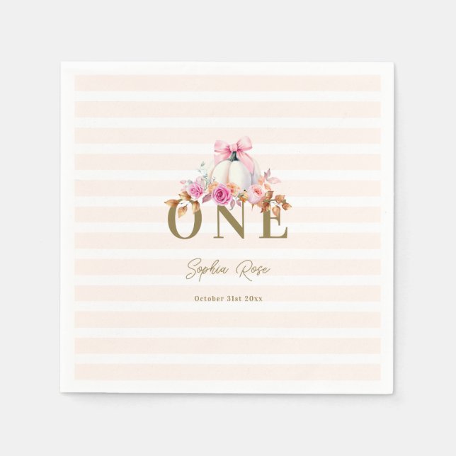 Serviette En Papier Petite Citrouille Bow Roses 1er Anniversaire Éléga (Devant)