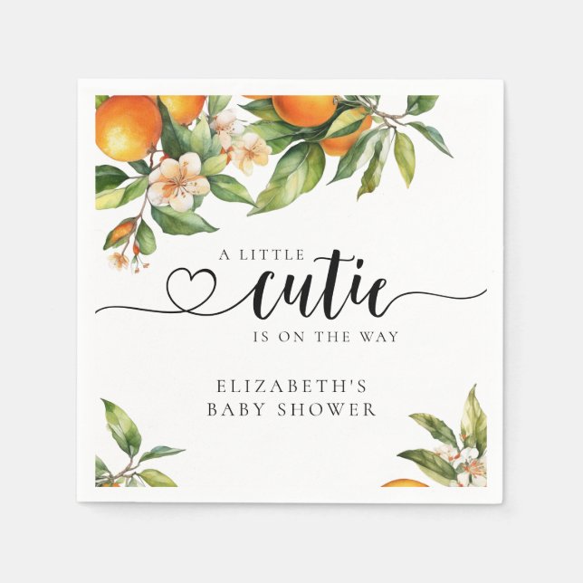 Serviette En Papier Petite Cutie Verdure Baby shower orange (Devant)