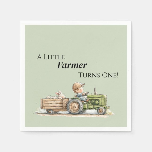 Serviette En Papier Petite Ferme de Tracteur Anniversaire (Devant)