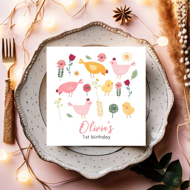 Serviette En Papier Petite Fille De Poulets Ferme Pâques Poulet Annive (Créateur téléchargé)