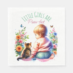 Serviette En Papier Petite fille et chaton Baby shower aquarelle