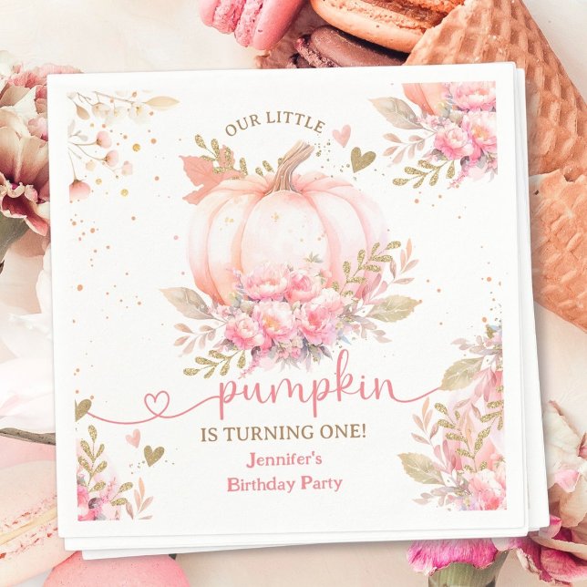 Serviette En Papier Petite fille florale rose Citrouille automne 1er a (Créateur téléchargé)