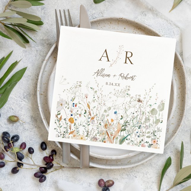 Serviette En Papier Petite Fleur sauvage mariage Monogramme (Créateur téléchargé)