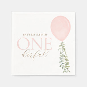 Serviette En Papier Petite Miss Onederful Balloon rose Anniversaire