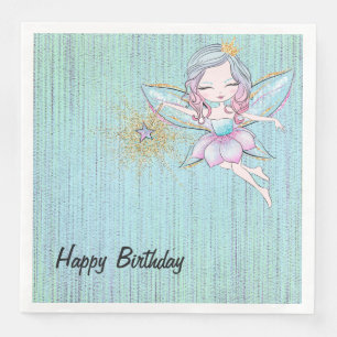 Serviette En Papier Petites fées dans l'anniversaire rose et bleu