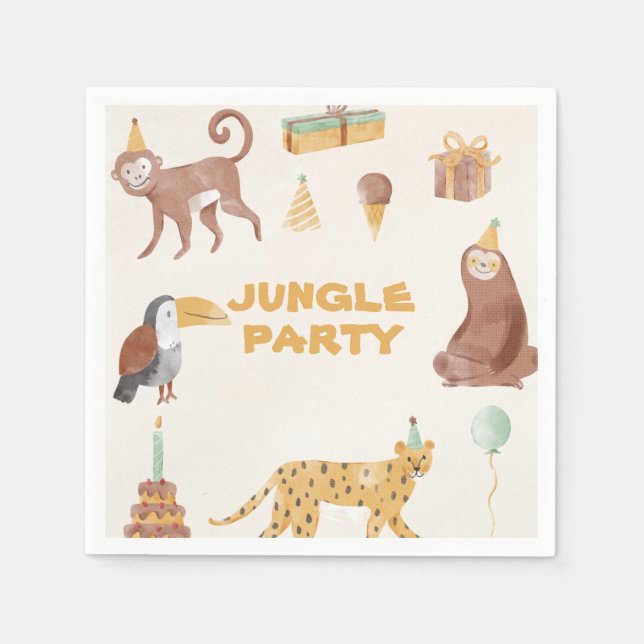Serviette En Papier Petits animaux de la jungle (Devant)