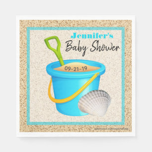 Serviette En Papier Peu de baby shower bleu turquoise de seau de sable