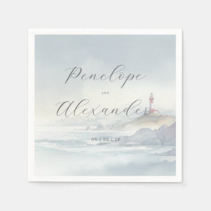 Serviette En Papier Phare côtier pastel serein