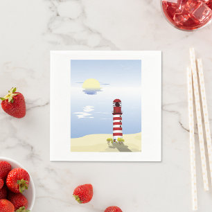 Serviette En Papier Phare côtier rouge et blanc