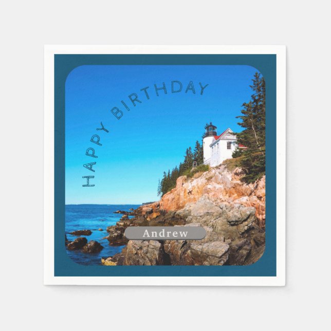 Serviette En Papier Phare de Bass Harbour Anniversaire Acadia NP (Devant)