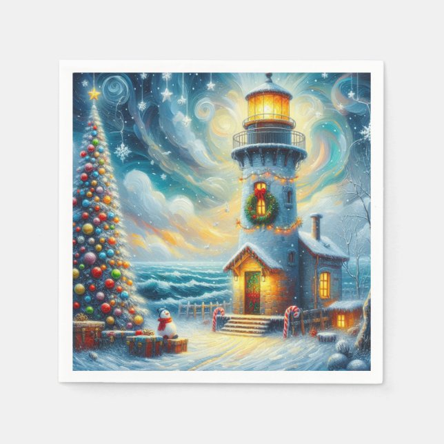 Serviette En Papier Phare de Noël - Découpage nautique (Devant)