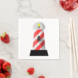 Serviette En Papier Phare rayé rouge et blanc