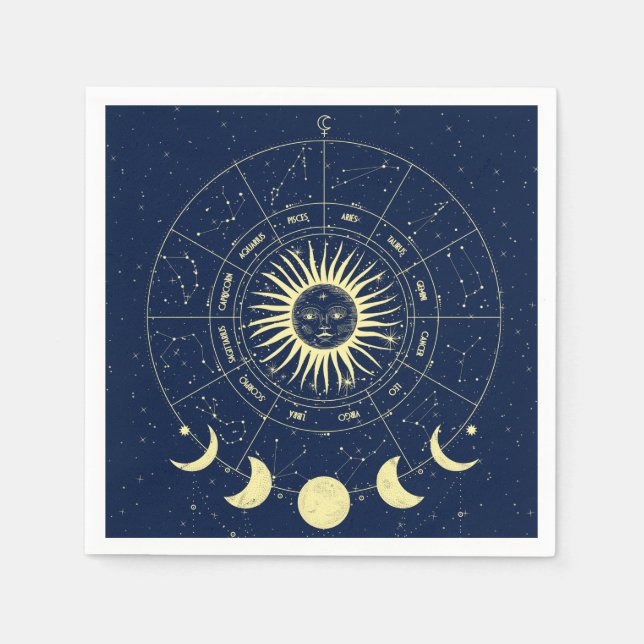 Serviette En Papier Phases de la lune solaire céleste Zodiac (Devant)
