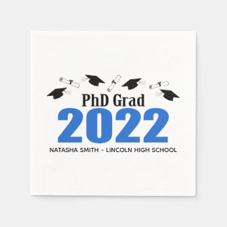 Serviette En Papier PhD Grad 2022 Graduation Caps & Diplomas (Bleu)