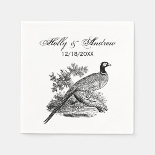 Serviette En Papier Phéasant vintage sur branche avec dessin d'arbres 
