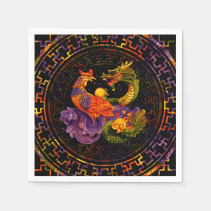 Serviette En Papier Phoenix et Dragon - en couleur