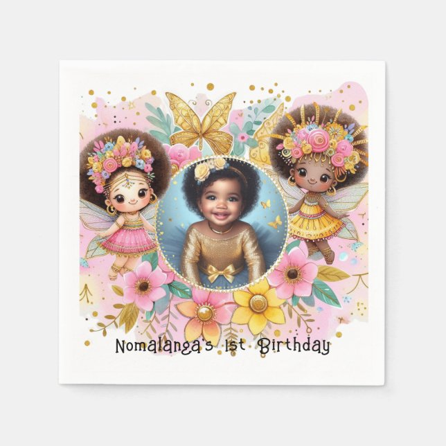 Serviette En Papier Photo Anniversaire Little Black Fairy African Pink (Devant)