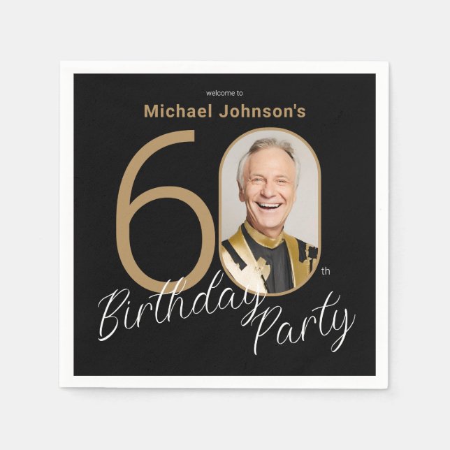 Serviette En Papier Photo Black Gold 60e anniversaire (Devant)