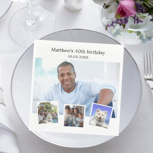 Serviette En Papier Photo collage blanc fête d'anniversaire