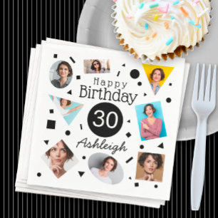 Serviette En Papier Photo Collage Confetti Nom 30e anniversaire