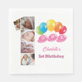 Serviette En Papier Photo Collage Numéro Un Nom de fille 1er anniversa