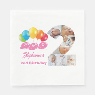 Serviette En Papier Photo Collage Numéro Un Nom de fille 2e anniversai