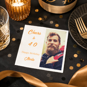 Serviette En Papier Photo d'anniversaire blanc or félicitations hommes