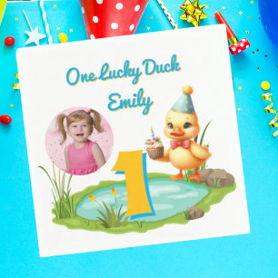 Serviette En Papier Photo d'anniversaire des 1 an de One Lucky Duck Ki