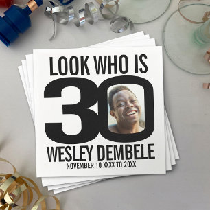 Serviette En Papier Photo de 30e anniversaire noir et blanc look qui e