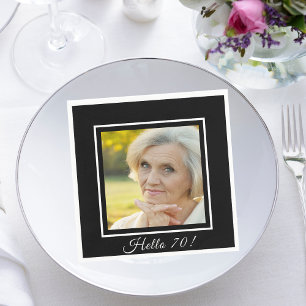 Serviette En Papier photo de 70e anniversaire noir blanc