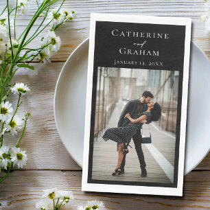 Serviette En Papier Photo de couple de mariage noir chic