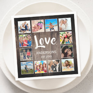 Serviette En Papier Photo de Custom Collage Rustic Farmhouse Love Fami