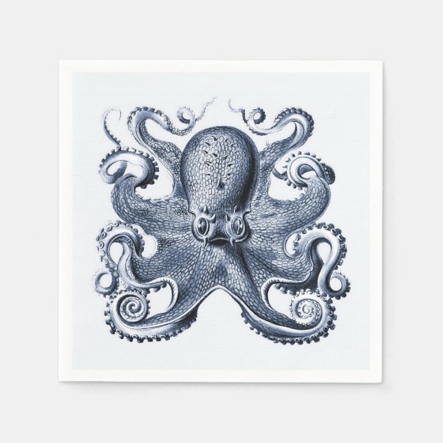 Serviette En Papier Photo de la marine Blue Octopus par Ernst Haeckel (Devant)