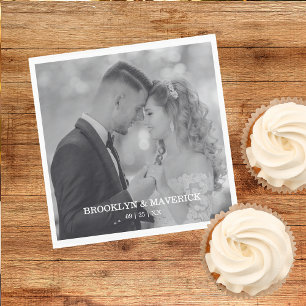 Serviette En Papier Photo de mariage élégant en noir et blanc