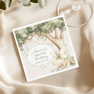 Serviette En Papier Photo de premier anniversaire de fée de forêt Boho