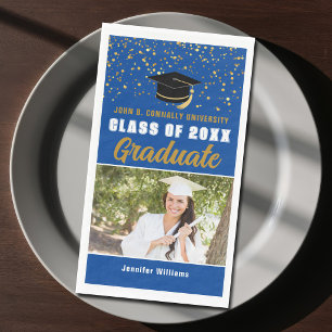 Serviette En Papier Photo de remise de diplôme Bleu Or Étudiant 2026 F