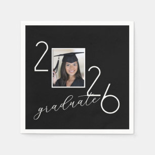 Serviette En Papier Photo de remise des diplômes 2026 sur fond noir