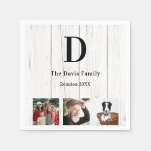 Serviette En Papier Photo de réunion familiale monogramme bois rustiqu