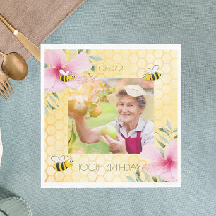 Serviette En Papier Photo du 100e anniversaire des abeilles joyeux bos