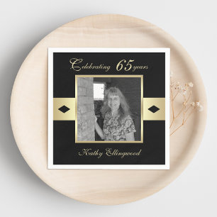 Serviette En Papier Photo du 65e anniversaire de la fête sur Noir