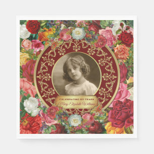 Serviette En Papier Photo Gold Roses magnifiques Commémoratif Bourgog