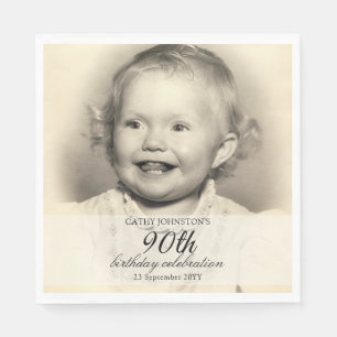 Serviette En Papier Photo Minimaliste 90e Anniversaire