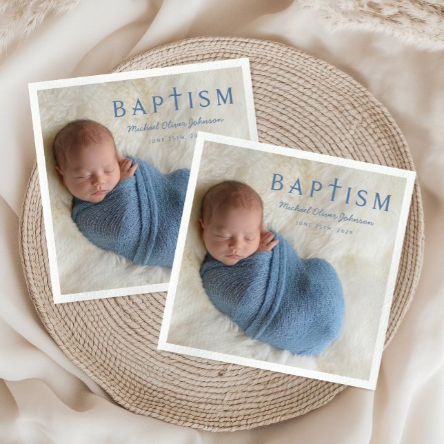 Serviette En Papier Photo moderne Croix religieuse Boy Baptême garçon (Modern Photo Religious Cross Boy Baptism Napkins)