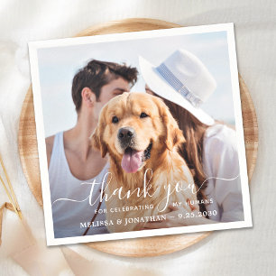 Serviette En Papier Photo personnalisée Elegant Merci chien Mariage an
