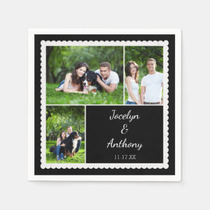 Serviette En Papier Photo personnalisée Mariage noir et blanc